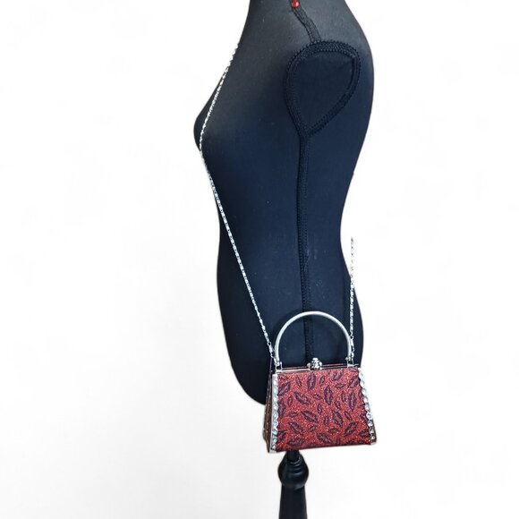 Black Crystal  Lips Two Way  Evening Mini Hand Bag Crossbody - Picture 8 of 12